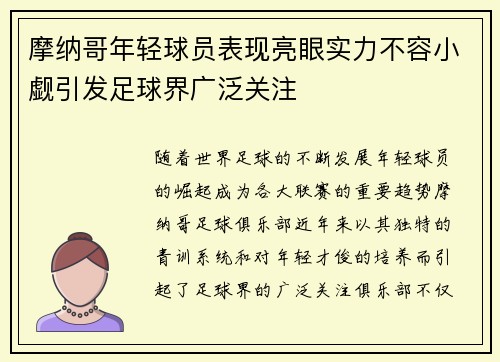 摩纳哥年轻球员表现亮眼实力不容小觑引发足球界广泛关注